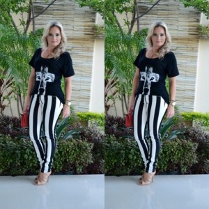 Calça Listrada Preta e Branca