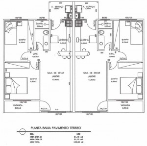 Plantas de Casas Térreas Geminadas
