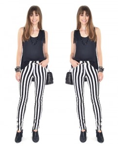 Calça Listrada Preta e Branca