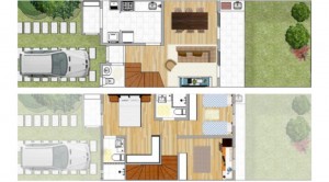 planta de sobrados com três quartos